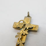 Victorian Sterling Silver Gilt Floral Cross Charm Pendant Antique 1896