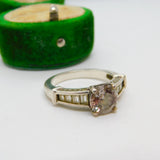Sterling Silver Gemstone Set Baguette Cut Ring Vintage c1970 Size P UK