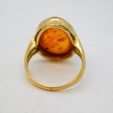 9ct Yellow Gold & Cabochon Baltic Amber Dress Ring Vintage 1999 London