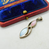 Sterling Silver Dyed Mother of Pearl Drop Charm Pendant Vintage c1970
