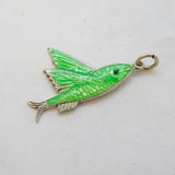 TLM Sterling Silver & Green Enamel Flying Fish Pendant Antique Art Deco