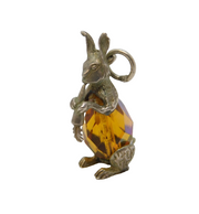 Sterling Silver Glass Set Rabbit Charm Pendant Vintage c1970s