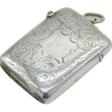 Victorian Sterling Silver Folate Pattern Vesta Case Antique 1889 Birmingham
