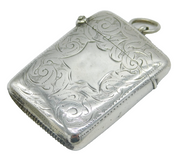 Victorian Sterling Silver Folate Pattern Vesta Case Antique 1889 Birmingham