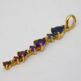 9ct Yellow Gold, Multi-Colour Stone Set Drop Pendant Vintage c1980