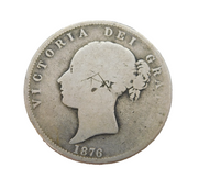 Queen Victoria .925 Silver Half Crown Coin Antique 1876 Fine Condition