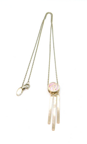 Sterling Silver Celtic Nouveau Style Pink Shell Pendant Necklace Modern c2000