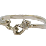 Sterling Silver Open Heart With Stone Dress Ring Vintage c1970 Size O 1/2