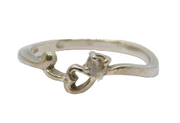 Sterling Silver Open Heart With Stone Dress Ring Vintage c1970 Size O 1/2