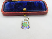Sterling Silver and Enamel Castleton Travel Shield Charm Pendant Vintage c1970