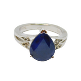 Sterling Silver Blue & White Sapphire Peardrop Dress Ring Vintage c1970 Size J