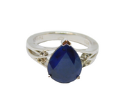 Sterling Silver Blue & White Sapphire Peardrop Dress Ring Vintage c1970 Size J