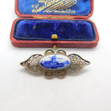 Dutch Sterling Silver Deflt Ceramic Set Brooch Antique c1920 Art Deco