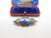 Dutch Sterling Silver Deflt Ceramic Set Brooch Antique c1920 Art Deco
