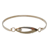 Sterling Silver CZ Set Brushed & Polished Ellipse Bangle Bracelet Modern c1990s