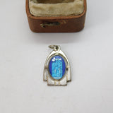 Silver Plated Enamel Madonna Catholic Charm Pendant Vintage c1970