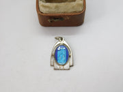Silver Plated Enamel Madonna Catholic Charm Pendant Vintage c1970