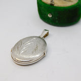 Sterling Silver Brushed Etched Floral Oval Locket Charm Pendant Vintage c1970