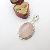 Sterling Silver Pink Quartz Gemstone Charm Pendant Vintage c1970