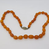Art Deco Sterling Silver & Graduated Egg-Yolk Amber Necklace Antique c1920s