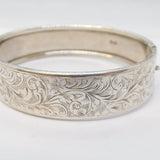 Art Deco Sterling Silver Floral Pattern Cuff Bangle Bracelet Antique Birmingham