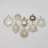 Job Lot of Antique Sterling Silver Fob Medals inc. Gold Fronts, Enamel 69g