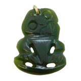 20th Century 9ct Gold & Nephrite Jade Maori Tiki Pendant Antique c1930s