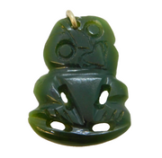 20th Century 9ct Gold & Nephrite Jade Maori Tiki Pendant Antique c1930s