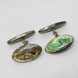 Pair of Gents Sterling Silver Abalone Set Cufflinks Vintage c1970