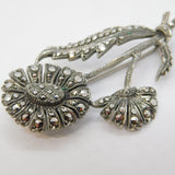 Art Deco Sterling Silver & Marcasite Set Floral Dress Brooch Antique c1930s