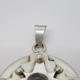 Large Sterling Silver Cross Pattern Moonstone Cabochon Pendant Vintage c1970