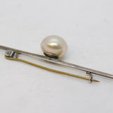 Sterling Silver Large Simulated Pearl Bar Brooch Antique c1920 Art Deco