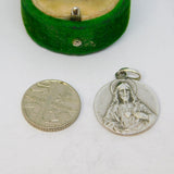 Silver Plated Lourdes Two-Sided Souvenir Religious Pendant Vintage c1970
