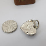 Sterling Silver Lined Heart Drop Charm Pendant Vintage c1970