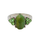 Sterling Silver Serpentine & Synthetic Emerald  Ring Vintage c1970 Size M 1/2
