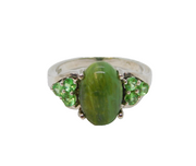 Sterling Silver Serpentine & Synthetic Emerald  Ring Vintage c1970 Size M 1/2
