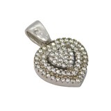 Sterling Silver White Spinel Set Heart Charm Pendant Vintage c1970s