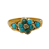 19th Century 15ct Gold, Turquoise & Pearl Floral Dress Ring Antique c1860s