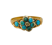 19th Century 15ct Gold, Turquoise & Pearl Floral Dress Ring Antique c1860s
