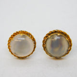 Victorian 14ct Yellow Gold & Moonstone Stud Earrings Antique c1890s