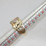 Sterling Silver Green-Purple Mystic Crystal Signet Ring Vintage c1970 Size S 1/2