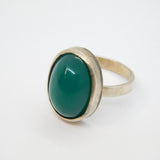 Sterling Silver Cabochon Jadeite Statement Studio Band Ring Vintage c1970 Size N