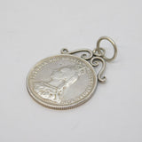 Queen Victorian Sterling Silver 1887 Shilling Coin Fob Pendant Antique