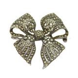 Sterling Silver Marcasite Art Deco Bow Form Brooch Pin Antique c1930