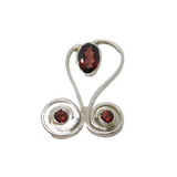 Sterling Silver Modernist Garnet Swirl Charm Pendant Vintage c1970s