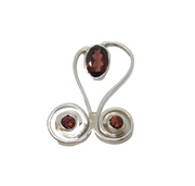 Sterling Silver Modernist Garnet Swirl Charm Pendant Vintage c1970s