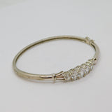 Sterling Silver Graduating CZ Hinged Cuff Bangle Bracelet Modern c1990