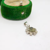 Sterling Silver Green & Clear Crystal Set Flower Charm Pendant Vintage c1970