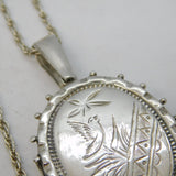Aesthetic Style Sterling Silver Swallow & Flower Pattern Locket Necklace Vintage