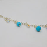 Sterling Silver Turquoise & Crystal Beaded Drop Bracelet Contemporary c2015